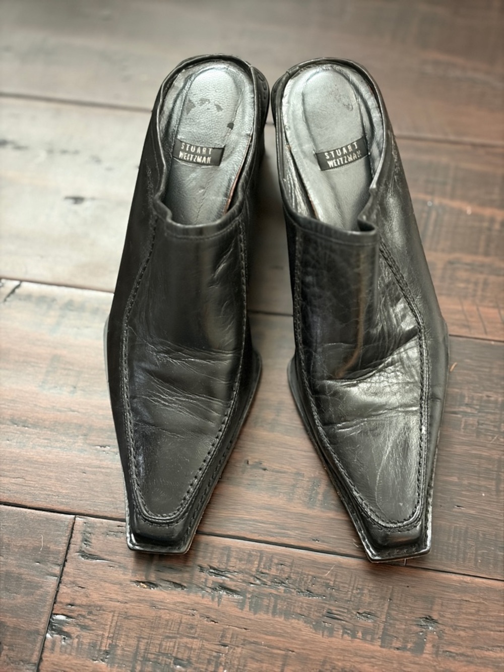 Stuart‎ Weitzman Mens Vintage Black Leather Pointed Slip On Mules A217759 - Picture 12 of 14